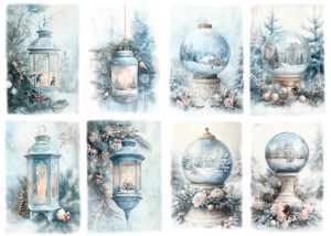 Papier klasyczny A4 do decoupage - lampiony, lampy, kule, stroiki, zima, mróz, szron