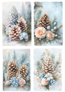 Papier klasyczny A4 do decoupage - kwiaty, szyszki, stroiki, zima, mróz, szron