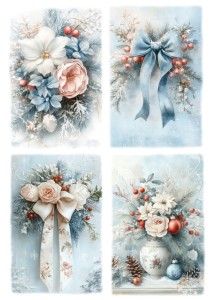 Papier klasyczny A4 do decoupage - kwiaty, szyszki, stroiki, zima, mróz, szron