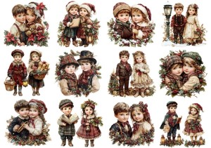 Papier klasyczny A4 do decoupage - dzieci, zima, święta