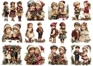 Papier klasyczny A4 do decoupage - dzieci, zima, święta