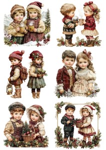 Papier klasyczny A4 do decoupage - dzieci, zima, święta