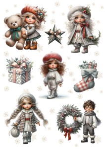 Papier ryżowy A4 do decoupage Artando - dzieci, elfy, prezenty, święta, zima 
