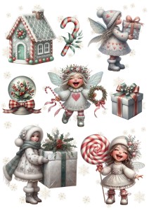 Papier ryżowy A4 do decoupage Artando - dzieci, elfy, prezenty, święta, zima