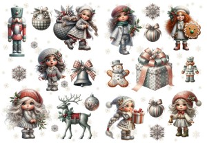 Papier ryżowy A4 do decoupage Artando - dzieci, elfy, prezenty, święta, zima