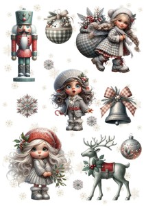 Papier ryżowy A4 do decoupage Artando - dzieci, elfy, prezenty, święta, zima