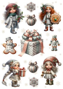 Papier ryżowy A4 do decoupage Artando - dzieci, elfy, prezenty, święta, zima