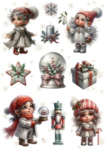 Papier ryżowy A4 do decoupage Artando - dzieci, elfy, prezenty, święta, zima