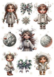 Papier ryżowy A4 do decoupage Artando - dzieci, elfy, bombki, święta, zima