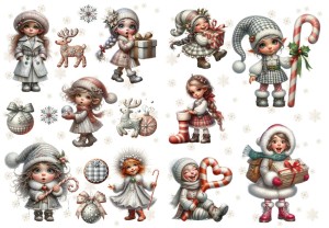 Papier ryżowy A4 do decoupage Artando - dzieci, elfy, prezenty, święta, zima