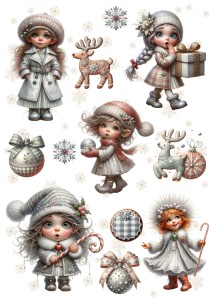Papier ryżowy A4 do decoupage Artando - dzieci, elfy, prezenty, święta, zima