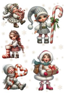 Papier ryżowy A4 do decoupage Artando - dzieci, elfy, prezenty, święta, zima
