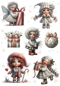 Papier ryżowy A4 do decoupage Artando - dzieci, elfy, prezenty, święta, zima