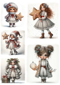 Papier ryżowy A4 do decoupage Artando - dzieci, elfy, prezenty, święta, zima