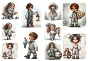Papier ryżowy A4 do decoupage Artando - dzieci, elfy, prezenty, święta, zima