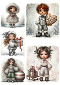 Papier ryżowy A4 do decoupage Artando - dzieci, elfy, prezenty, święta, zima