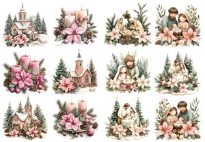 Papier klasyczny A4 do decoupage - żłóbek, szopka, kościół, świece, stroiki