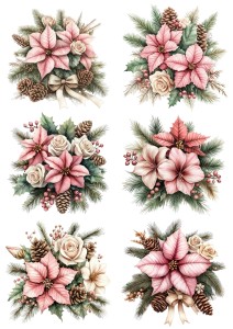 Papier klasyczny A4 do decoupage - kwiaty, szyszki, stroiki