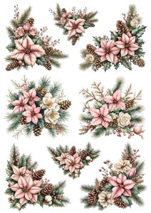 Papier klasyczny A4 do decoupage - kwiaty, szyszki, stroiki