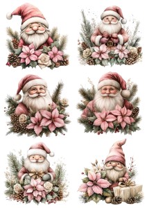 Papier klasyczny A4 do decoupage - Mikołaje, skrzaty, kwiaty, szyszki, stroiki