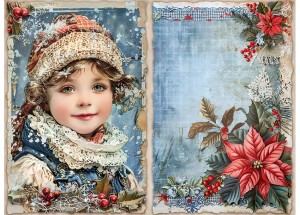 Papier klasyczny A4 do decoupage - dziecko, kwiaty, poinsecja, ostrokrzew, zima