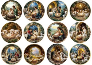 Papier klasyczny A4 do decoupage - żłóbek, szopka, Boże Narodzenie, owieczki