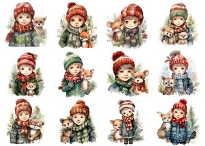 Papier klasyczny A4 do decoupage - dzieci, zwierzęta, zima