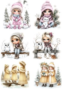 Papier klasyczny A4 do decoupage - dzieci, dziewczynki, koty, sowy, święta, zima