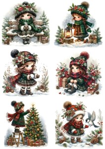 Papier klasyczny A4 do decoupage - dzieci, dziewczynki, ostrokrzew, święta, zima