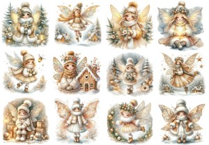 Papier klasyczny A4 do decoupage - wróżki, elfy, czarodziejki, zima, święta