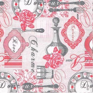 Serwetka decoupage 33x33 cm - talerze, łyżki, widelce, róże