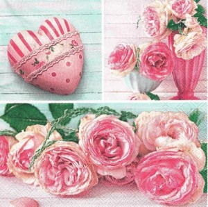Serwetka decoupage 33x33 cm - serce, kwiaty, róże