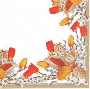 Serwetka decoupage 33x33 cm - pisanki, tulipany, stokrotki