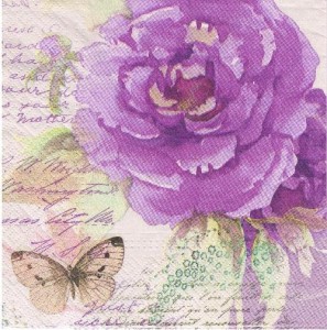 Serwetka decoupage 33x33 cm - róża, motyl, napisy