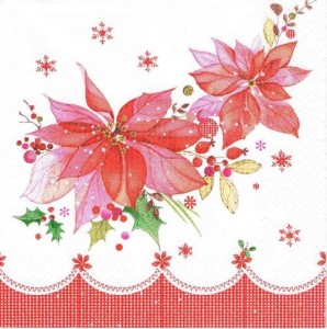 Serwetka decoupage 33x33 cm - gwiazda betlejemska, święta