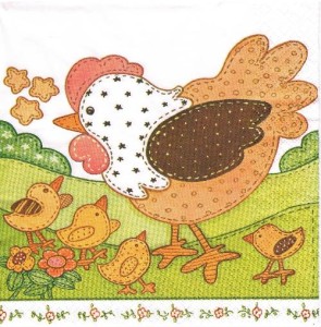 Serwetka decoupage 33x33 cm - kura z kurczakami