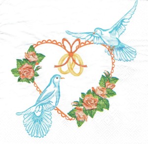 Serwetka decoupage 33x33 cm - gołębie, serce, róże