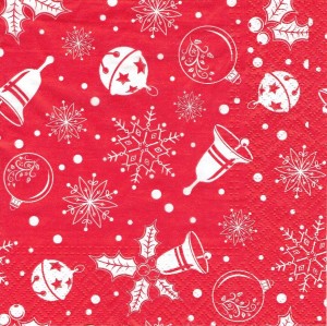 Serwetka decoupage 33x33 cm - śnieżynki, dzwonki, bombki