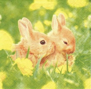 Serwetka decoupage 33x33 cm - zajączki na łące