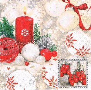 Serwetka decoupage 33x33 cm - świeca, bombki, stroik
