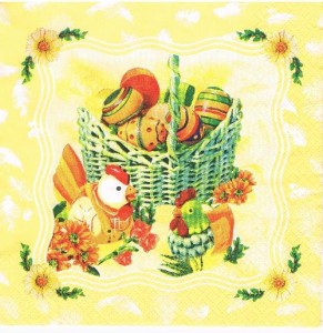 Serwetka decoupage 33x33 cm - koszyk, pisanki, kurka i kogut