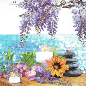 Serwetka decoupage 33x33 cm - kwiaty, świece, kamienie