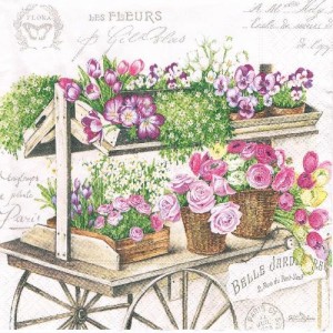 Serwetka decoupage 33x33 cm - kwiaty na wózku