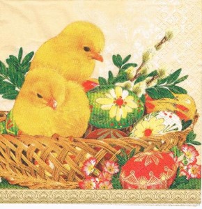 Serwetka decoupage 33x33 cm - kurczaki, pisanki, koszyk