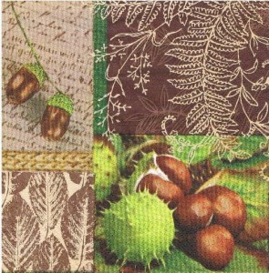 Serwetka decoupage 33x33 cm - kasztany, żołędzie, liście