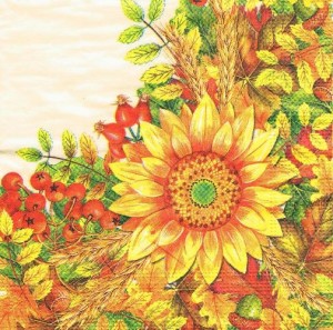 Serwetka ozdobna 33x33 cm - jesienne kwiaty, słoneczniki, zioła, liście