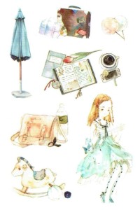 Naklejki, stickersy, nalepki papierowe - dziewczynka, walizki