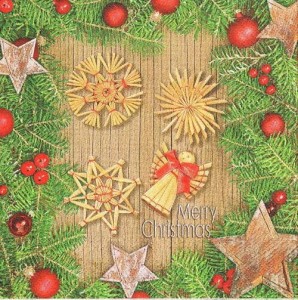 Serwetka decoupage 33x33 cm - słomiane ozdoby, bombki