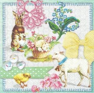 Serwetka decoupage 33x33 cm - zajączek, baranek, kwiaty