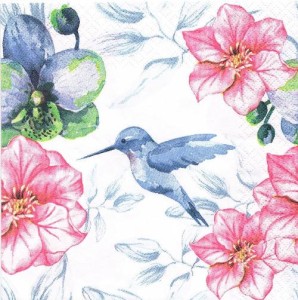 Serwetka decoupage 33x33 cm - ptak i kwiaty